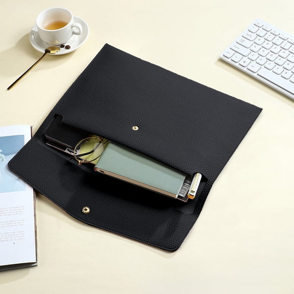 File Folder Waterproof Leather Envelope Case Stylish Document Organizer Removable Hand Strap Durable Storage Pouch for Office Home Travel Business