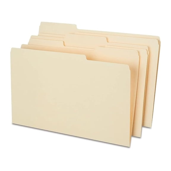 File Folders, 1/3-Cut Tab, Assorted Position, Legal Size, Perfect for Home, Office, Classroom, 50-Pack, Manila