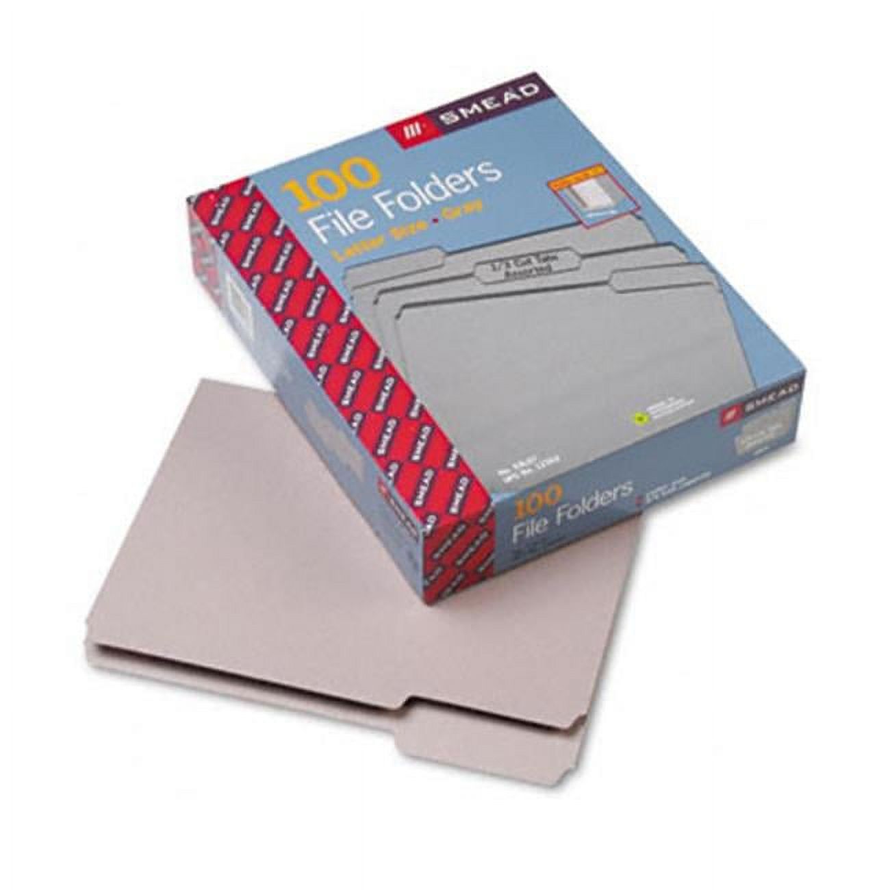 File Folders- 1/3 Cut- Top Tab- Letter- Gray- 100/Box