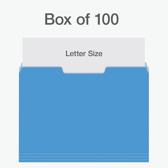 File Folders, 100 Pack, Letter Size (8.5" x 11"), 3 Tabs, Durable Paper, 5 Colors: Blue, Green, Red, Yellow, Orange, Coding for School, Office & Home Document Organization