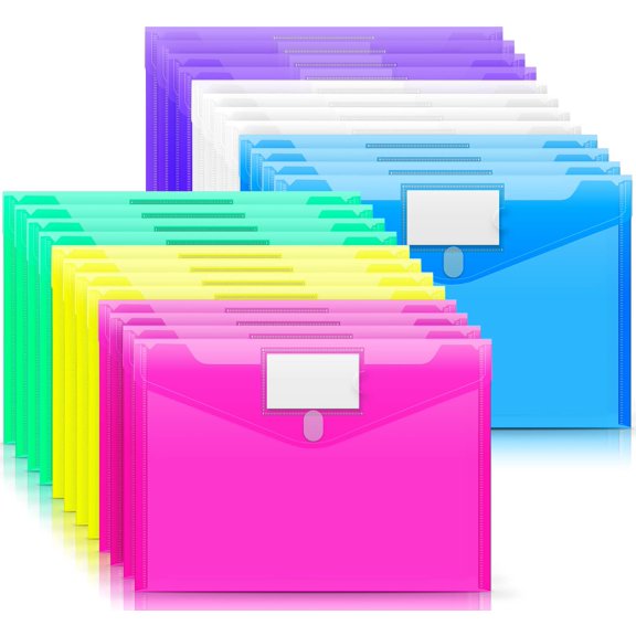 File Folders, Clear Poly Envelopes Plastic Folders, Folder for Documents Letter A4 Size with Label Pocket, Teacher School Office Supplies Organization Storage, Assorted Color
