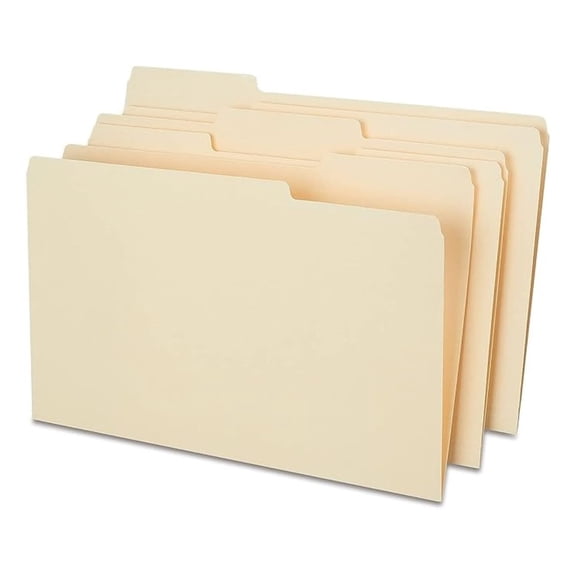 File Folders, Legal Size, 1/3Cut Tabs, Assorted Positions, Manila, Durable Paper Stock, 50/Pack