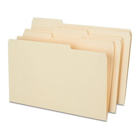 File Folders, Legal Size, 1/3Cut Tabs, Assorted Positions, Manila, Durable Paper Stock, 50/Pack