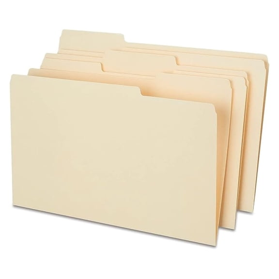 File Folders, Legal Size, 1/3Cut Tabs, Assorted Positions, Manila, Durable Paper Stock, 50/Pack