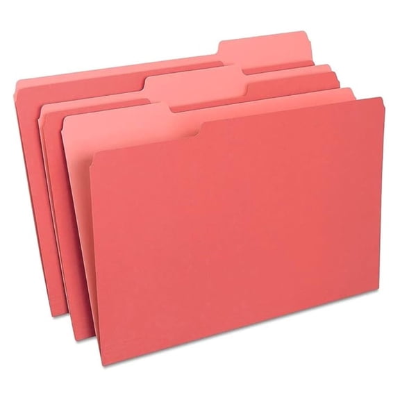 File Folders, Legal Size, 1/3Cut Tabs, Red, Durable Paper Stock, 200/Carton