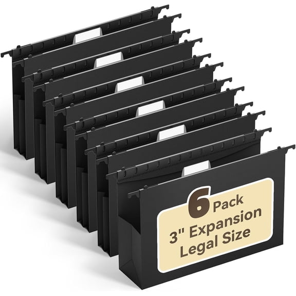 File Folders Legal Size,Heavy Duty 3" Expansion File Folder with 1/5 Tabs,6 Pack Extra Capacity File Cabinet Folders, File Organizer for File Frame & File Storage Box