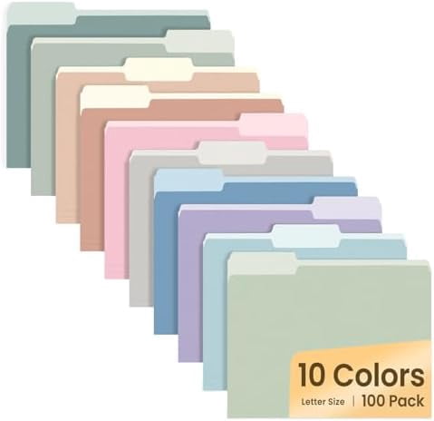 File Folders Letter Size 10 Pastel Colors, 100 Pack Manilla Folders 8.5 ...