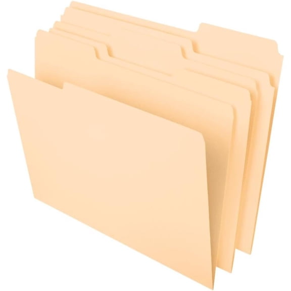 File Folders, Letter Size, 8-1/2" x 11", Classic Manila, 1/3-Cut Tabs in Left, Right, Center Positions, 100 Per Box (65213)