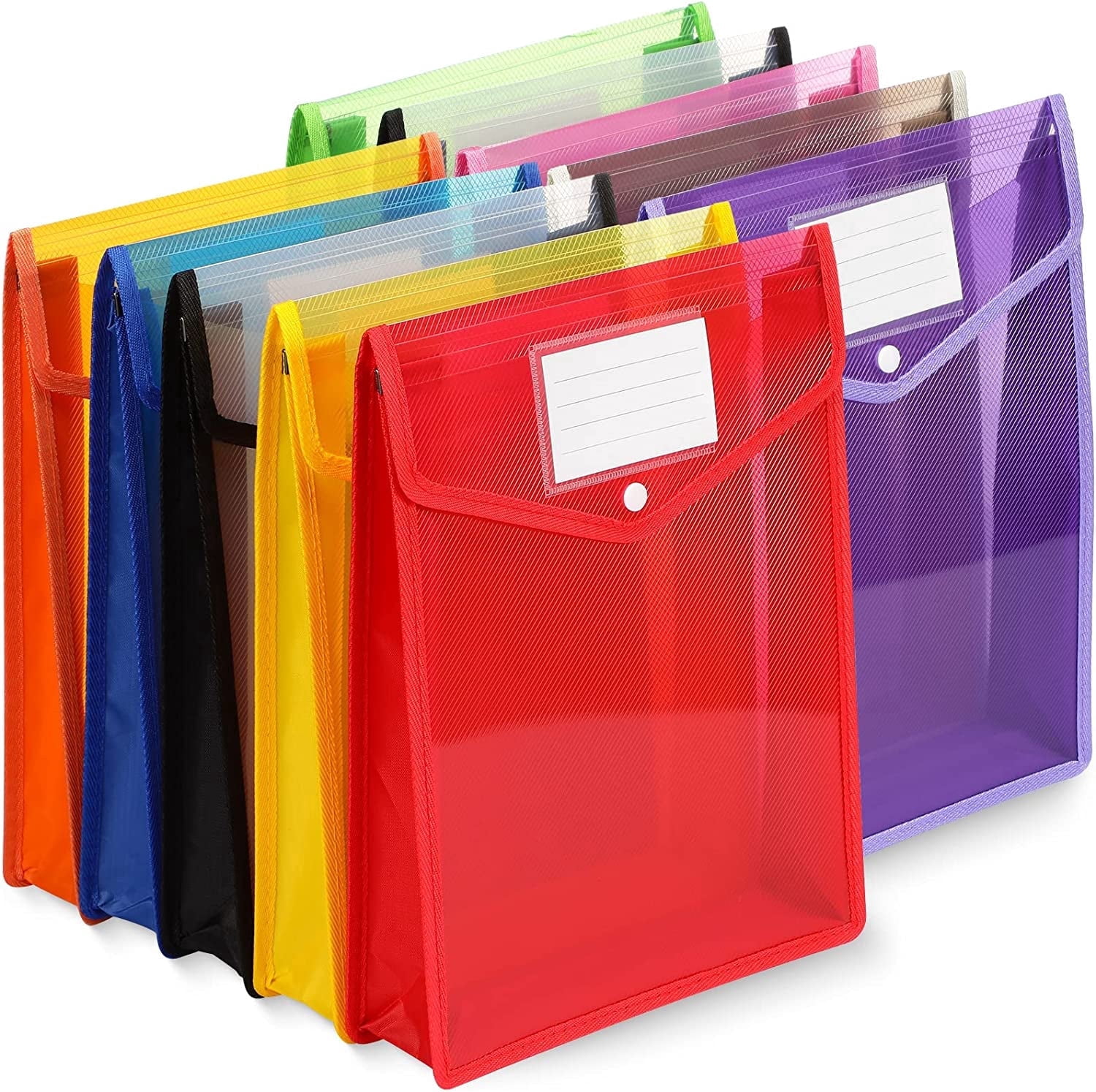 10 Pack Plastic Expanding File Folder, Transparent Envelopes File Folders with Pockets, No Dividers, Large Capacity, A4 Size, School Office Supplies, Colorful