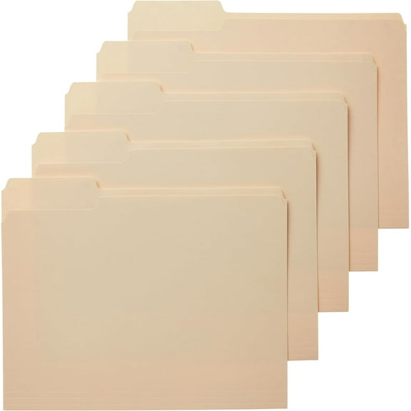 File Folders with Tabs for Filing, 1/3-Cut Tab, Assorted Positions, 8.5x11 inches, Letter Size, Manila, Pack of 100
