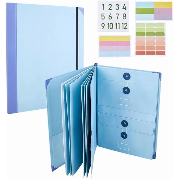 File Folio Organizer Accordion Document Folders in Case I Go Missing Organizer Light Sky Blue Paper File Storage Bags with Stickers Labels for Home Office School Important Papers Binder Blue DIY