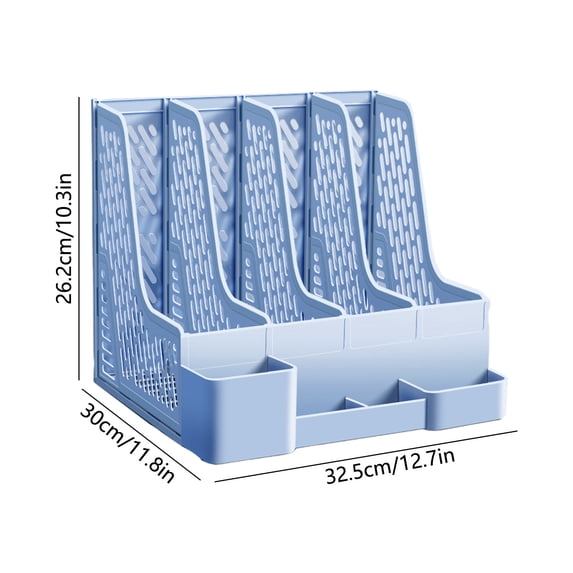 File Holder, Plastic Magazine Organizer 4-Compartment Desktop Removable Pen Holder Document Storage Rack for Office