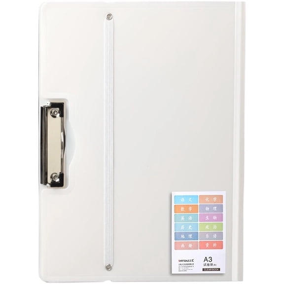 File Holder, Portable A3 Clipboard Folder, Thickened Document Organizer with Elastic Strap, Large Capacity Plastic Clip for Test Papers, Drawings, Files, Reports, and Office Use,White