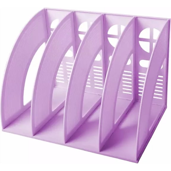 File Holder Vertical Pp Folder Book Desktop Organizer Plastic 4 Section (Purple)