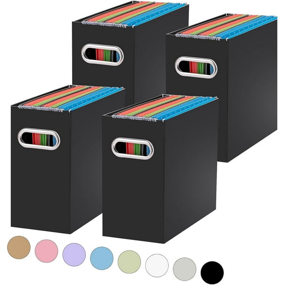 File Organizer, 2 Packs Small Storage Box, Cardboard File Folder Organizer, Collapsible File Box for Hanging File Folders Letter Size, Portable Filing Organizer with Handle（White）