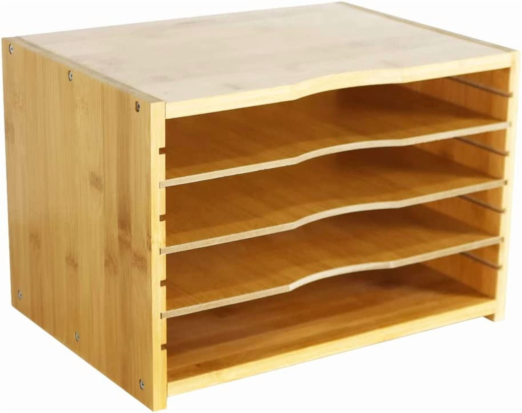 File Organizer with 3 Adjustable Shelves Bamboo Document Letter Tray ...