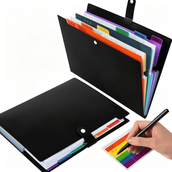 3pcs File Organizer 7 Pocket Expanding File Folder with Labels, Plastic Expandable File Folder for Documents Letter Size A4 Papers - Black