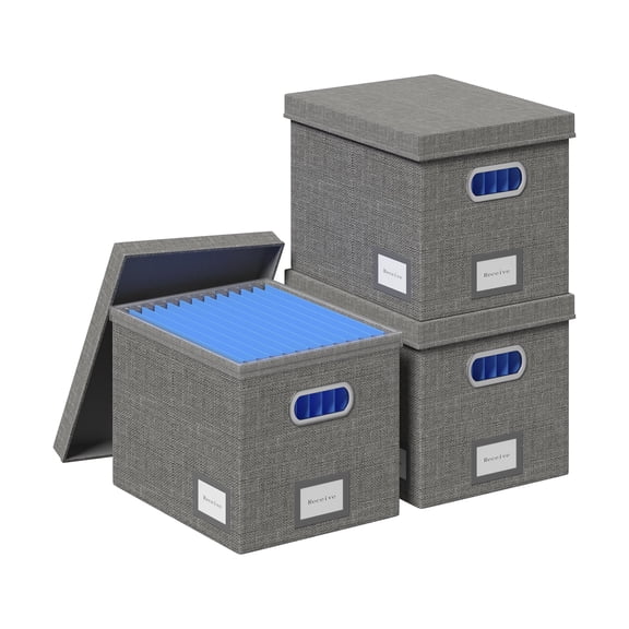 File Organizer Box - Boxes For Hanging Files With Lid Set Of 3 Decorative Folders One-piece Plastic Frame Slides (grey 13.2 * 10.1 10.1in(3pack))