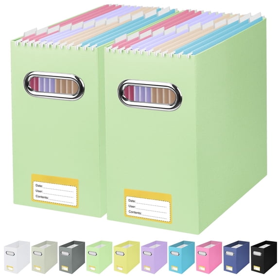 File Organizer Box, Cardboard File Folder Organizer with Handle for Letter Size, Portable Collapsible Hanging Filing Box for Home Office Document Storage (2 Pack, Black)