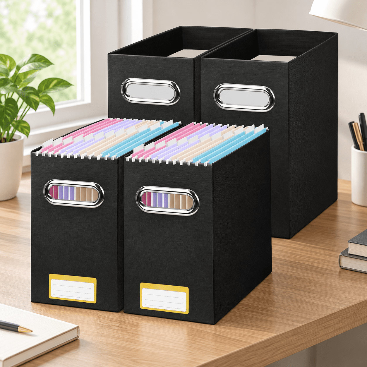 File Organizer Box, Cardboard File Folder Organizer with Handle ...