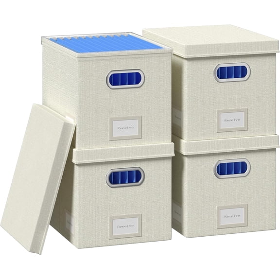File Organizer Box - File Boxes for Hanging Files with Lid Set of 3 Decorative Hanging Folders Organizer with One-Piece Plastic Frame Slides (Grey, 13.2 * 10.1 * 10.1in(3Pack))