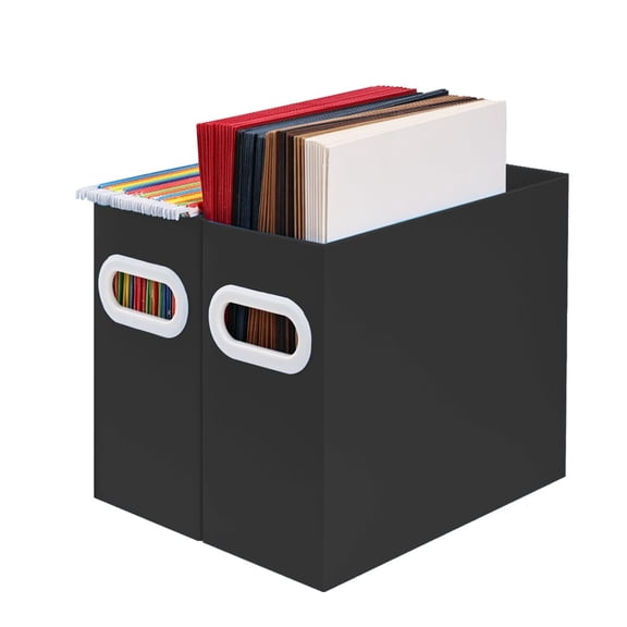 File Organizer Box with Handle – Cardboard Hanging File Folder Storage Crate for Desk, Office, School, or Home – Colorful Portable Filing Box, Document Organizer, Magazine Holder