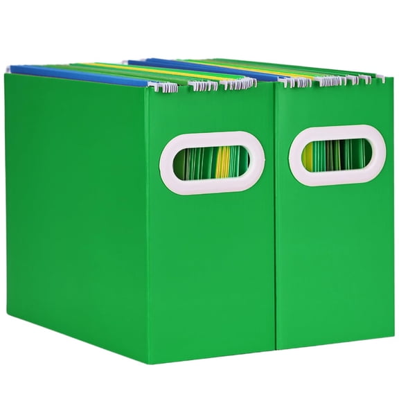 File Organizer Box with Handle – Cardboard Hanging File Folder Storage Crate for Desk, Office, School, or Home – Colorful Portable Filing Box, Document Organizer, Magazine Holder