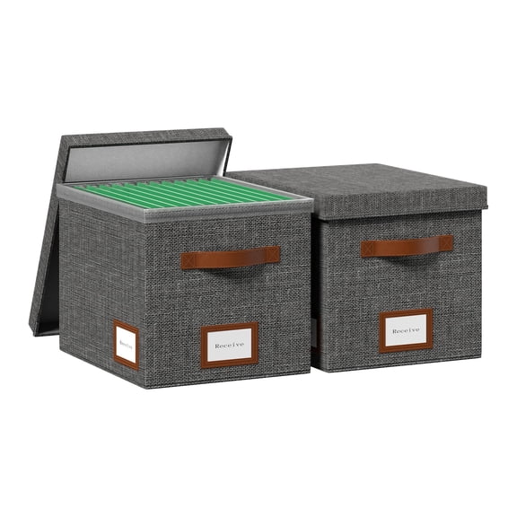 File Organizer Box with Lid File Box for Hanging Decorative File Organizer with One-Piece Integrated Plastic Slide Rail(Grey, 13.2x10.1x10.1inch(2pack))