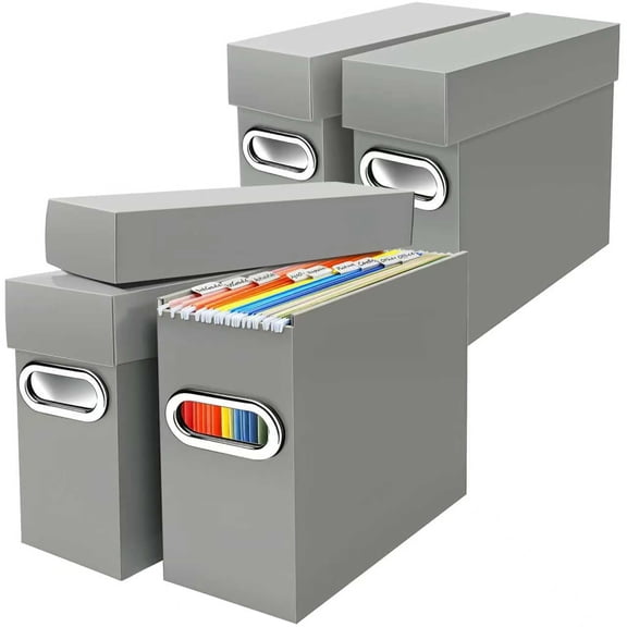 File Organizer Box with Lid & Handle, Thickened Cardboard Hanging File Folder Storage Boxes for Letter Size, Portable Filing Organizer for Office, Home, Classroom, Black 2 Pack