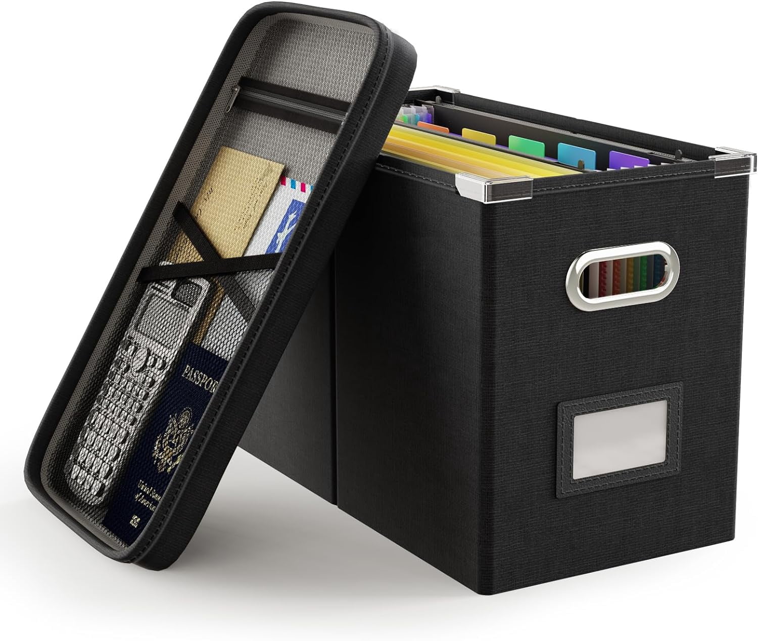 File Organizer Box with Lid, Hanging Filing File Box with Mesh Pocket ...
