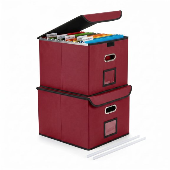 File Organizer Box with Lid, Large Hanging File Folder Organizer with Plastic Slide, Collapsible Portable Filing Storage Boxes for Office/Decor/Home (Black, 14.9 x 12.59 x 10.8 inch)