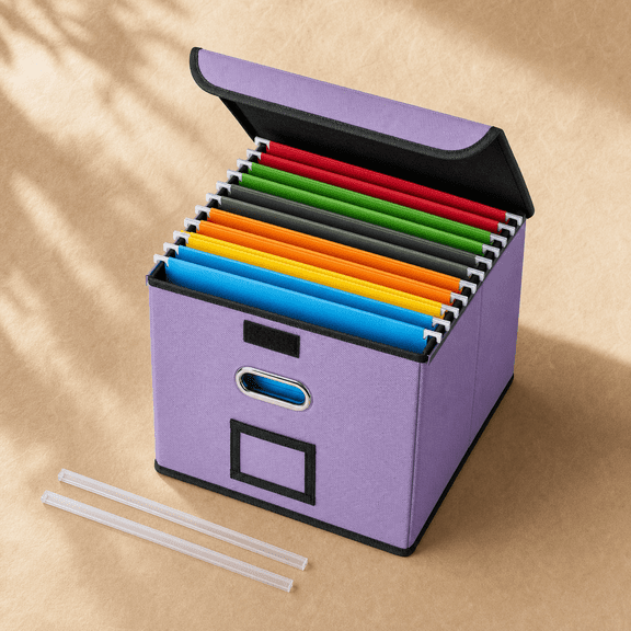 File Organizer Box Light Purple 1Pack Portable Collapsible Document Storage