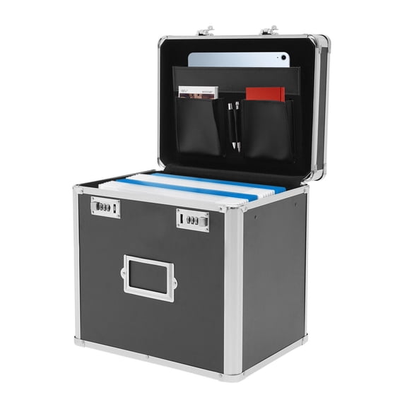 File Organizer Box Lockable, 13.8x10x13.4 Inch Aluminum Alloy Case with 3-Digit Combination Lock, Secure Storage for Documents Notebooks Supplies, Portable Desktop