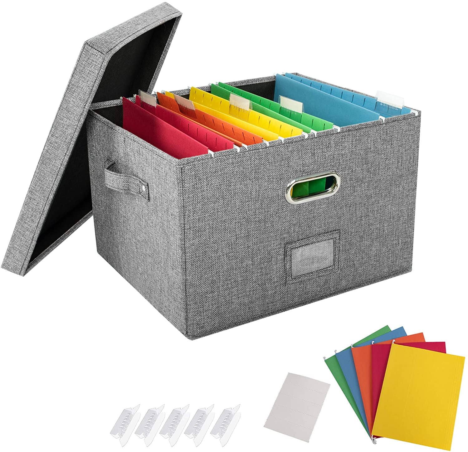 PONFM Decorative File Organizer Box Office Document Storage with Lid, Portable Collapsible Linen Hanging Filing & Storage Boxes for Office/Decor/Home (Royal