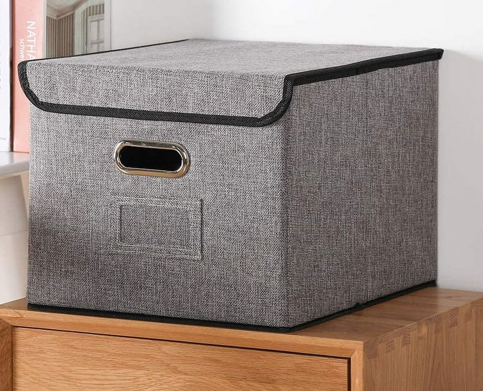 File Organizer Box Office Document Storage Pack of 1 Collapsible Linen Filing Cabinets with Lid, Decorative Office Cabinet, Letter Size Legal Folder, Gray