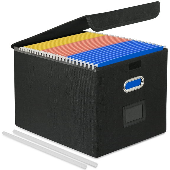 PHANCIR Foldable File Box Collapsible with Lid & Slides, Multi-purpose Storage with Pragmatic Design Files Boxes for School, Home, Office