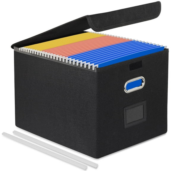 PHANCIR Foldable File Box Collapsible with Lid & Slides, Multi-purpose Storage with Pragmatic Design Files Boxes for School, Home, Office