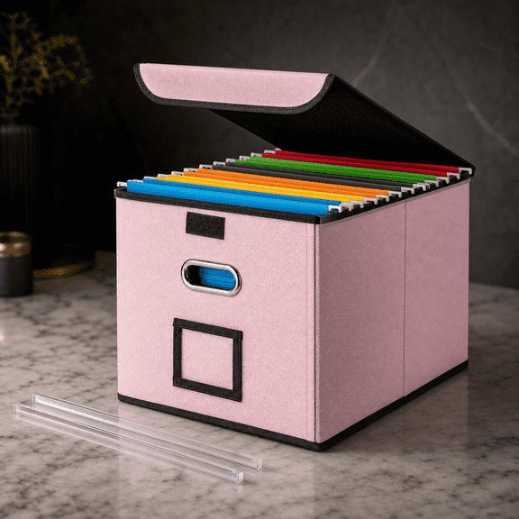 File Organizer Box Pink 1Pack Portable Collapsible Office Home Storage