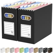 Oterri File Organizer Box, Portable Collapsible Cardboard Folder with Handle for Letter Size Hanging Files, Document Storage Box Home Office & Classroom 2 Packs, Black