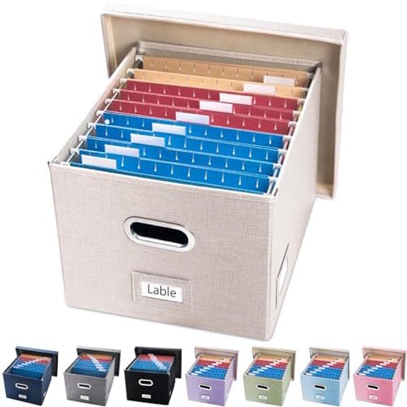 File Organizer Box - Set of 1 Collapsible Decorative Linen Filing Storage Hanging File Folders with Lids Office Cabinet Letter/Legal Size Light Grey (17x14x11.2 inch)