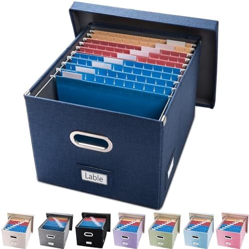 File Organizer Box - Set of 1 Collapsible Decorative Linen Filing ...