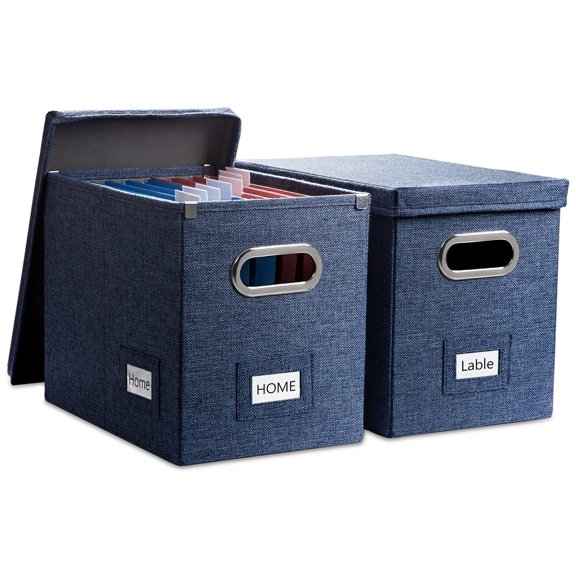 File Organizer Box - Set of 1 Collapsible Decorative Linen Filing Storage Hanging File Folders with Lids Office Cabinet Letter Size Grey (14x9.3x10.8 inch)