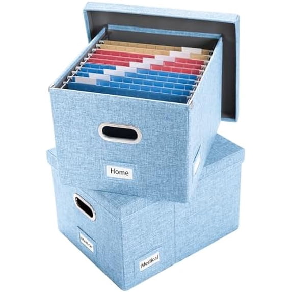 File Organizer Box - Set of 2 Collapsible Decorative Linen Filing ...