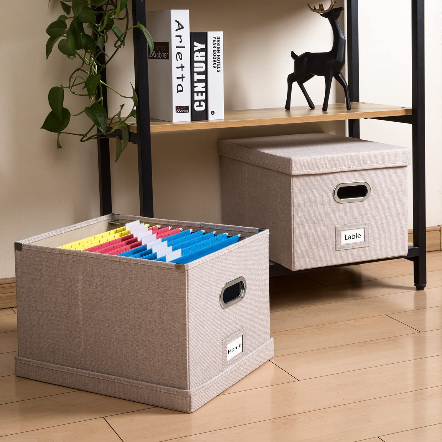 File Organizer Box - Set of 4 Collapsible Decorative Linen Filing ...