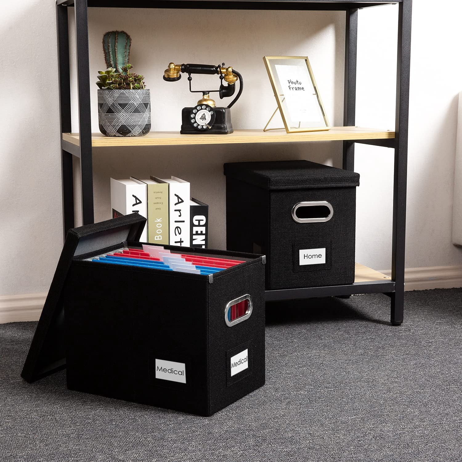File Organizer Box - Set of 4 Collapsible Decorative Linen Filing ...