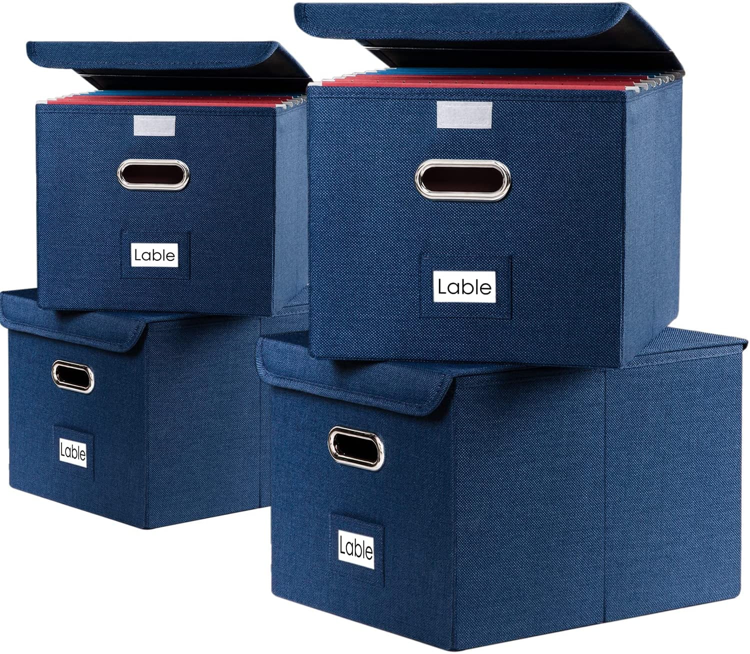 File Organizer Box - Set of 4 Collapsible Decorative Linen Filing ...