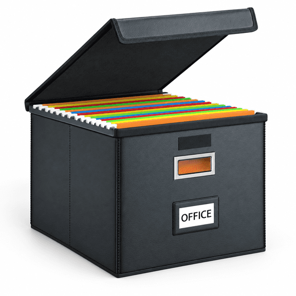 File Organizer Box With Lids Collapsible Folder | Plastic Slides For Document Filing Bin Letter Size Hanging Folders (1 Pack Blac