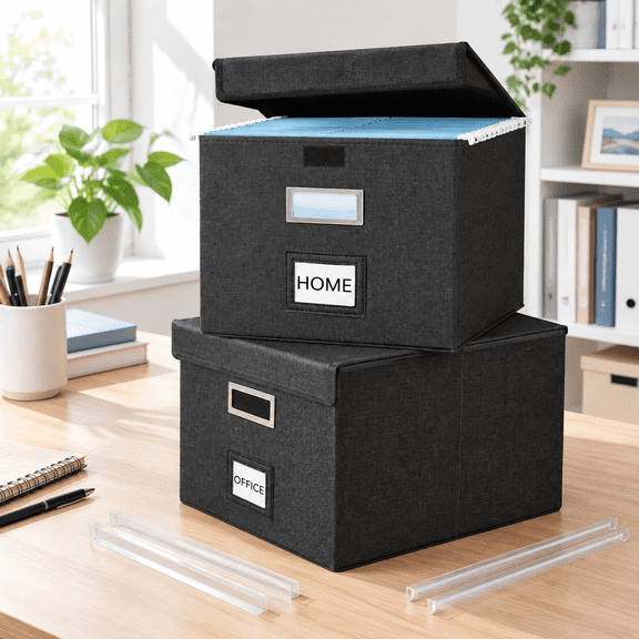 File Organizer Box With Lids Collapsible Folder | Plastic Slides For Office Document Storfiling Bin Letter Size Hanging Folders (