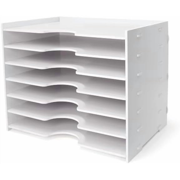 File Organizer for Desk - 7 Tier Wide Document Holder, Letter Mail Tray Storage Rack, A4 Paper Storage Holder, Desktop Organizer for Home Office School, White