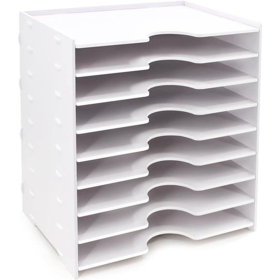 File Organizer for Desk - 9 Tier Wide Document Holder, Letter Mail Tray Storage Rack, File Sorter Organizer, Paper Storage Holder, Desktop Organizer for Home Office School, White